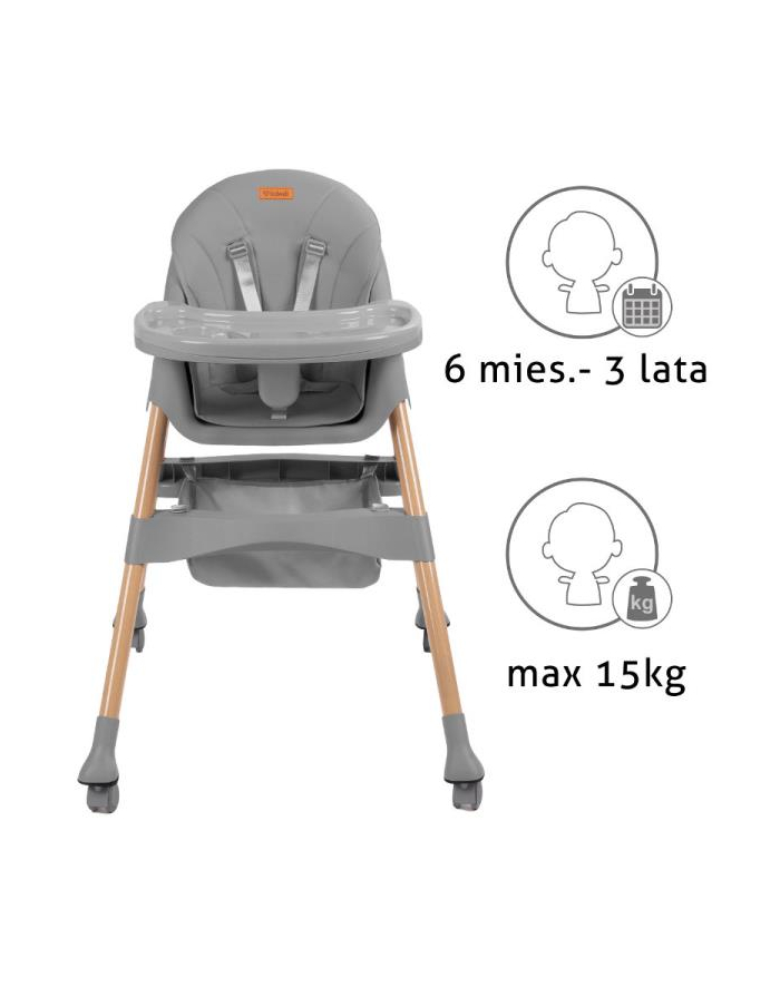 Krzesełko do karmienia KARIMI Gray szare kidwell główny