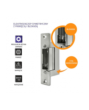 qoltec Elektrozaczep symetryczny z pamięcią i blokadą | 600mA | 12V