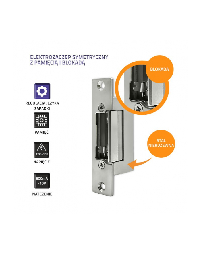 qoltec Elektrozaczep symetryczny z pamięcią i blokadą | 600mA | 12V główny