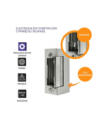 qoltec Elektrozaczep symetryczny z pamięcą i blokadą | 600mA | 12V