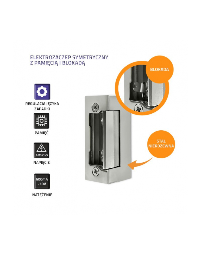 qoltec Elektrozaczep symetryczny z pamięcą i blokadą | 600mA | 12V główny