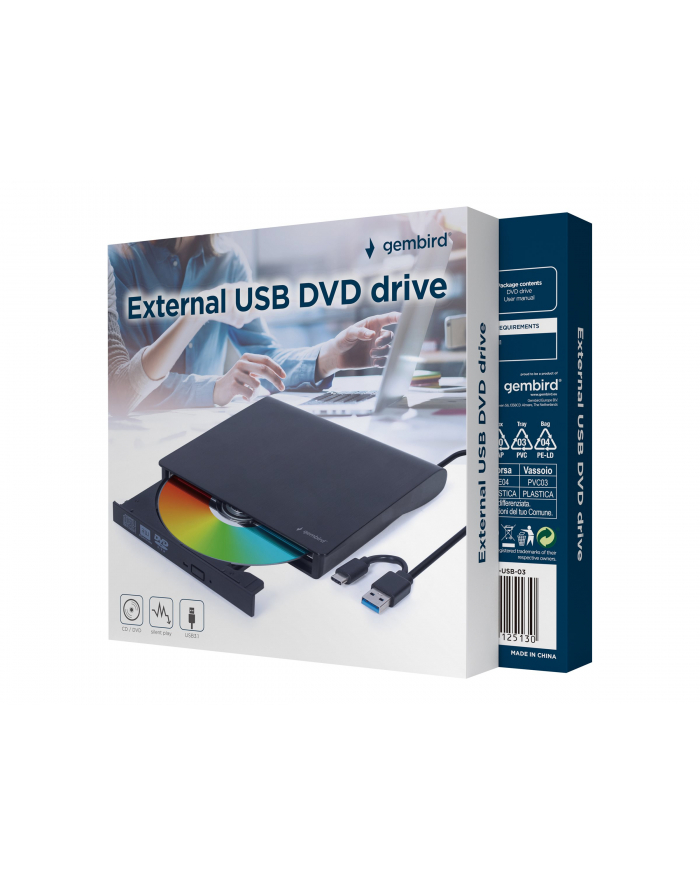 gembird Napęd DVD na USB zewnętrzny DVD-USB-03 czarny główny