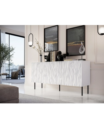 cama meble Komoda JUNGLE 152x40 5x74 5 biały mat + czarne nóżki nr 1