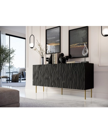 cama meble Komoda JUNGLE 152x40 5x74 5 czarny mat + złote nóżki nr 2