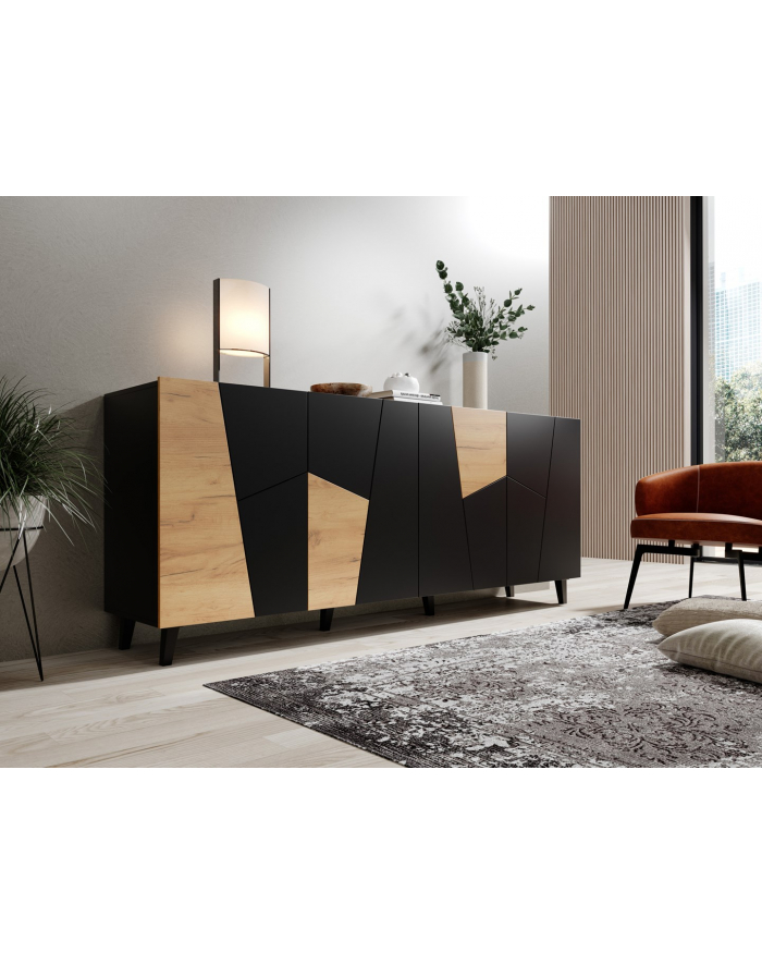 cama meble Komoda ETNA 200x42x82 czarny mat + dąb craft główny