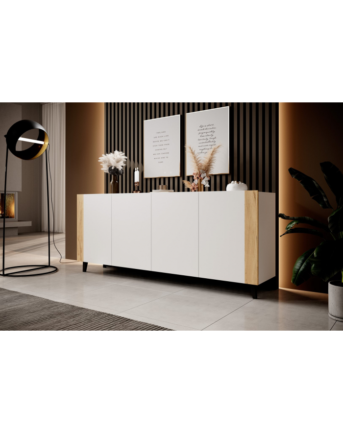 cama meble Komoda FARO 200x42x82 biały mat + dąb craft główny