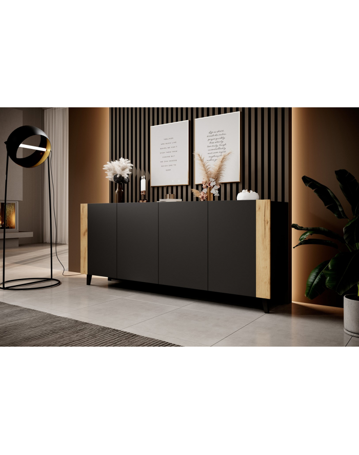 cama meble Komoda FARO 200x42x82 czarny mat + dąb craft główny