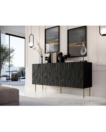 cama meble Komoda JUNGLE 152x40 5x74 5 czarny mat + złote nóżki