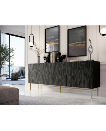 cama meble Komoda JUNGLE 190x40 5x74 5 czarny mat + złote nóżki