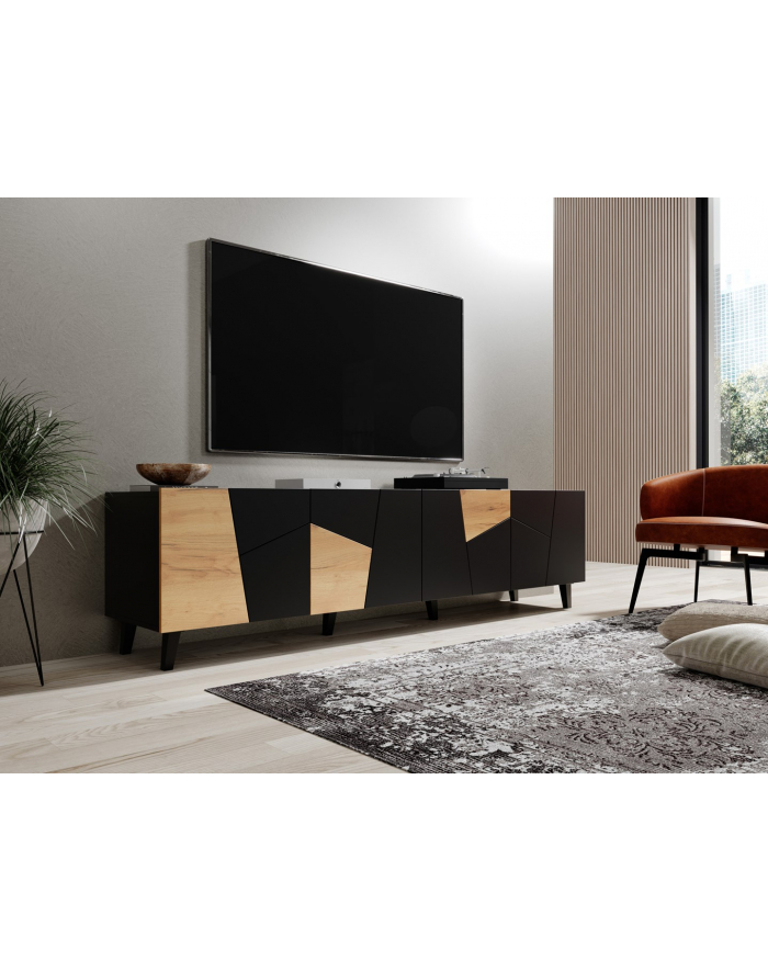 cama meble Szafka RTV ETNA 200x42x52 czarny mat + dąb craft główny