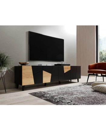cama meble Szafka RTV ETNA 200x42x52 czarny mat + dąb craft nr 1