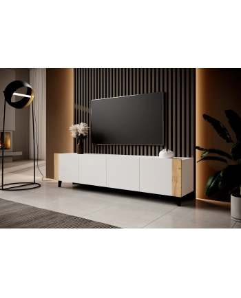 cama meble Szafka RTV FARO 200x42x52 biały mat + dąb craft nr 1