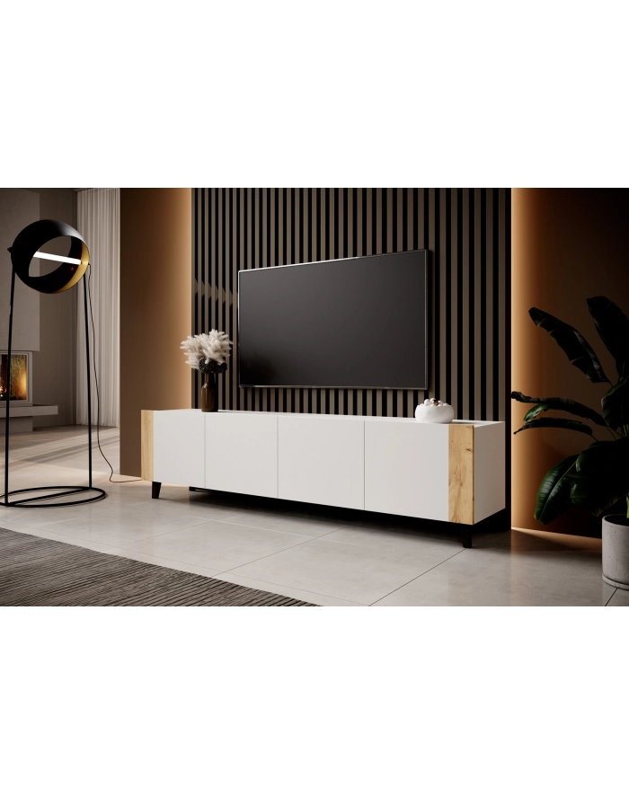 cama meble Szafka RTV FARO 200x42x52 biały mat + dąb craft główny