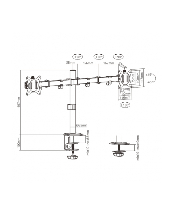 GEMBIRD MA-D2-01 Biurkowe ramię dla dwóch monitorów 17-32inch do 9kg