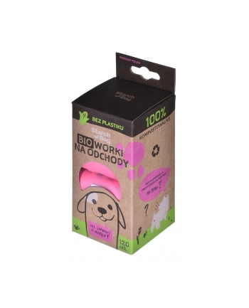 starch bag Kompostowalne BIOworki na odchody 8x15szt  różowy nr 2