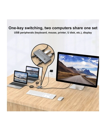 TECHLY KVM USB-C Switch 8K DisplayPort 1.4 2xUSB-C 3xUSB 2.0 nr 1