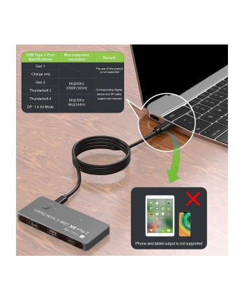 TECHLY KVM USB-C Switch 8K DisplayPort 1.4 2xUSB-C 3xUSB 2.0 nr 2