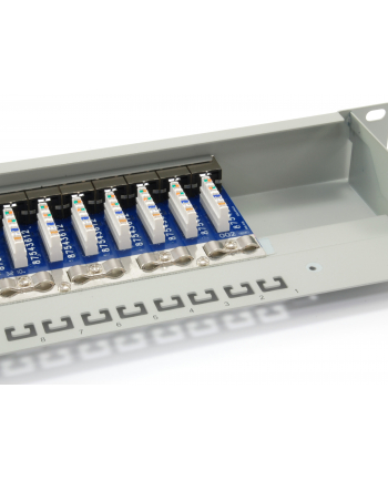 Patch panel 16 port 1U kat.6  ekranowany szary