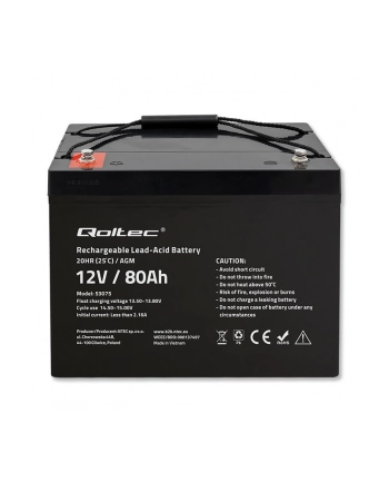qoltec Akumulator AGM | 12V | 80Ah nr 2