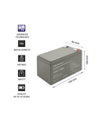 qoltec Akumulator AGM | 12V | 7Ah | max. 105A | Security