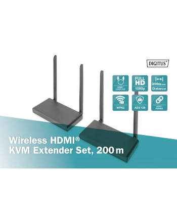 digitus Przedłużacz/Extender KVM HDMI+USB bezprzewodowy 200m 1080p FHD 60Hz (zestaw)