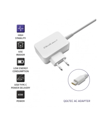 qoltec Zasilacz sieciowy 65W | 5-20.3V | 2-3.25A | USB typ C | PD |     Biały nr 2