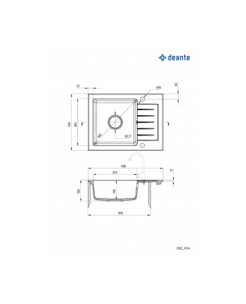 Zlewozmywak granitowy 1-komorowy z ociekaczem D-EANTE czarny ZORBA