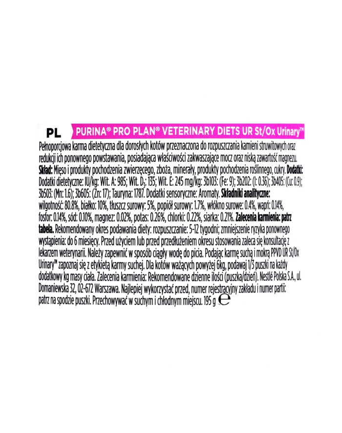 purina nestle PURINA PRO PLAN VEDIETS UR ST/OX Turkey Urinary 195 główny