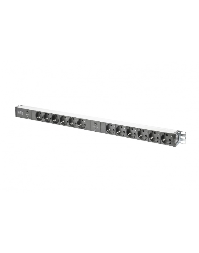 digitus Listwa zasilająca PDU 19' RACK, 12x gniazdo Schuko, 2x 2m wtyk Unischuko, 16A, zabezpieczenie przeciążeniowe, profil aluminiowy główny