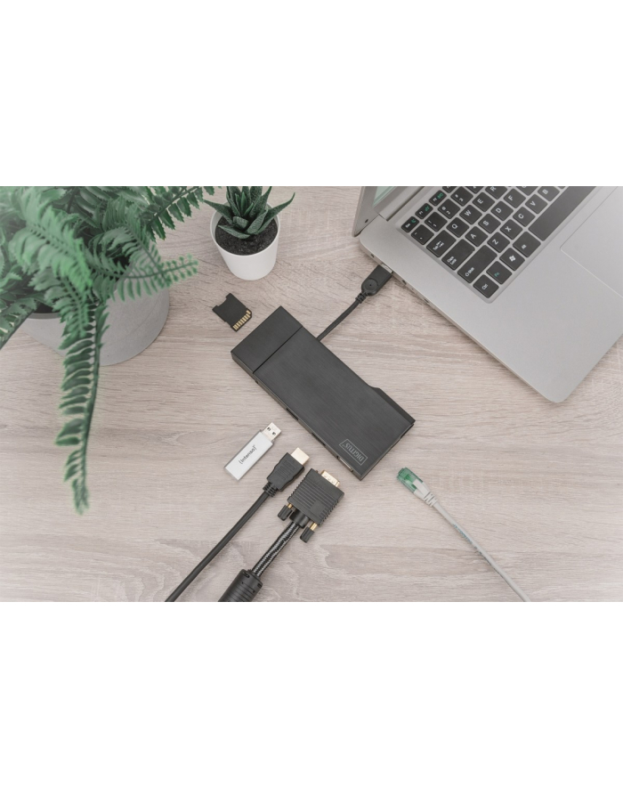 digitus Stacja dokująca USB 3.0 Typ A 7-portów, 4K 30Hz, HDMI, VGA, 2x USB 3.0, SD microSD, RJ45 główny