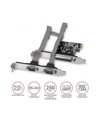 axagon PCEA-PSN Kontroler PCIe 1x port równoległy (LPT) + 2x port szeregowy (RS232) 250 kbps, w zestawie SP ' LP nr 2
