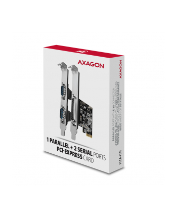 axagon PCEA-PSN Kontroler PCIe 1x port równoległy (LPT) + 2x port szeregowy (RS232) 250 kbps, w zestawie SP ' LP