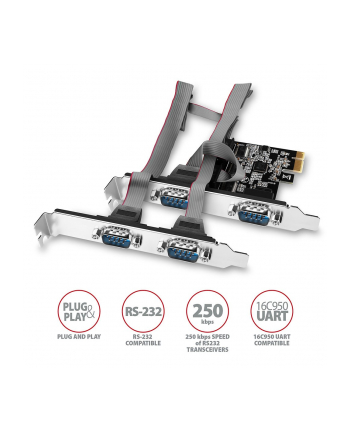 axagon PCEA-S4N Kontroler PCIe 4x port szeregowy (RS232) 250 kbps, w zestawie SP ' LP