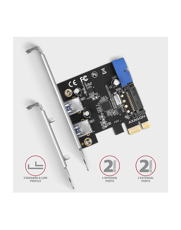 axagon Kontroler PC(wersja europejska)-232VLS  PCIe 2+2x port USB 3.2 GEN 1, UASP, SP ' LP, 15-pin SATA zasilacz główny