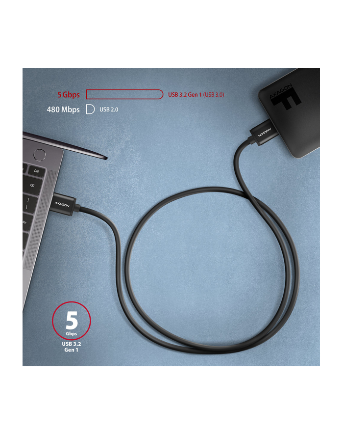 axagon BUMM3-AM10AB Kabel Micro-B USB  USB-A 3.2 Gen 1, 1m, 3A, ALU, PVC Czarny główny