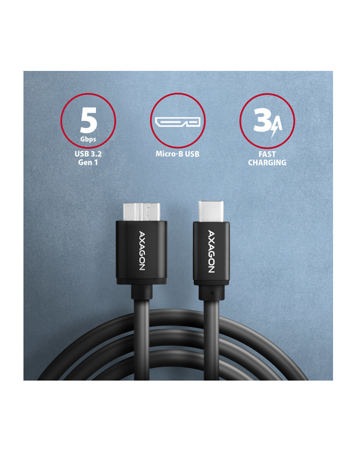 axagon BUMM3-CM10AB Kabel Micro-B USB,  USB-C 3.2 Gen 1, 1m, 3A, ALU, PVC Czarny główny