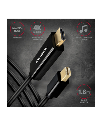 axagon Konwerter/kabel aktywny RVDM-HI14C2  Mini DP > HDMI 1.4 kabel 1.8m4K/30Hz