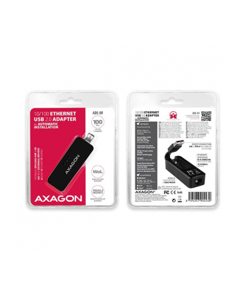 axagon AD-E-XR Karta sieciowa Fast Ethernet adapter, USB2.0, instalacja automatyczna