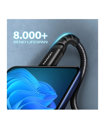 axagon BUCM-AM10AB Kabel USB-C  USB-A, 1.0m USB 2.0, 3A, ALU, oplot Czarny