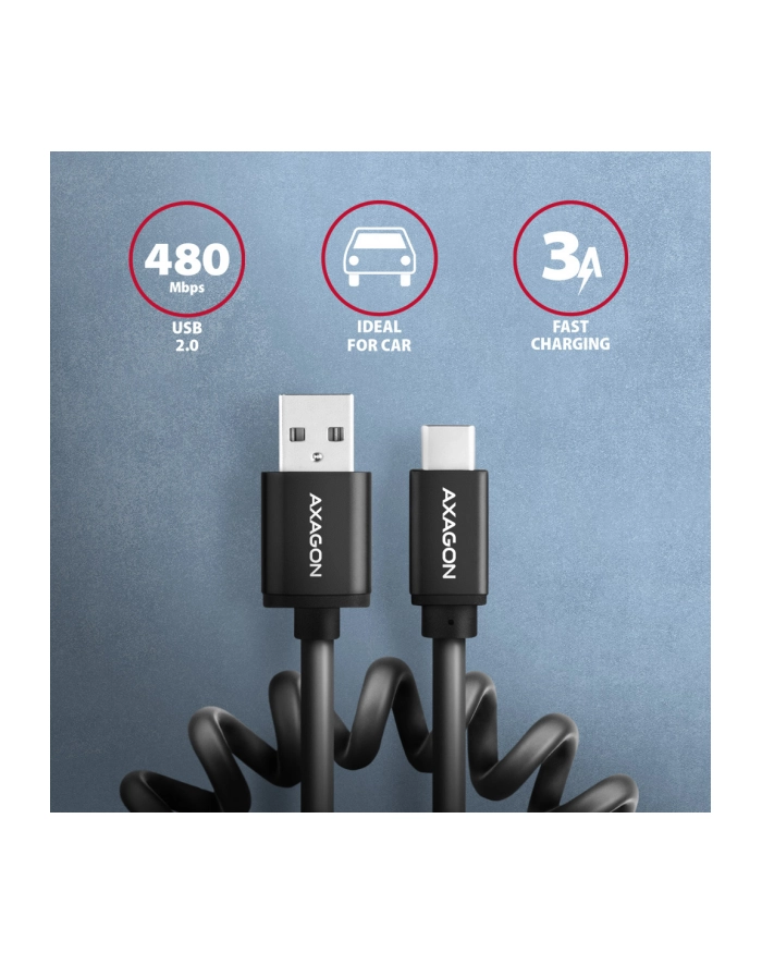 axagon BUCM-AM10TB Kabel Twister USB-C   USB-A, 0,6m, USB 2.0, 2.4A, ALU, PVC Czarny główny