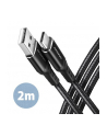 axagon BUCM-AM20AB Kabel USB-C - USB-A, 2m, USB 2.0, 3A, ALU, oplot, Czarny - nr 20
