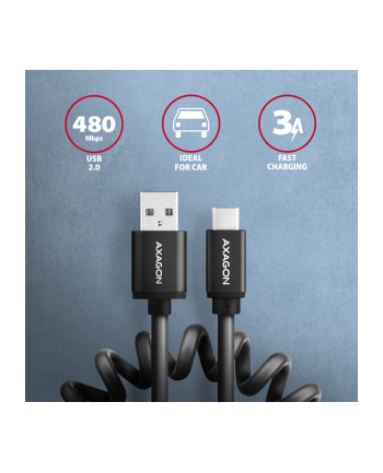 axagon BUCM-AM10TB Kabel Twister USB-C   USB-A, 0,6m, USB 2.0, 2.4A, ALU, PVC Czarny