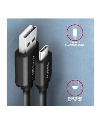 axagon BUCM-AM10TB Kabel Twister USB-C   USB-A, 0,6m, USB 2.0, 2.4A, ALU, PVC Czarny