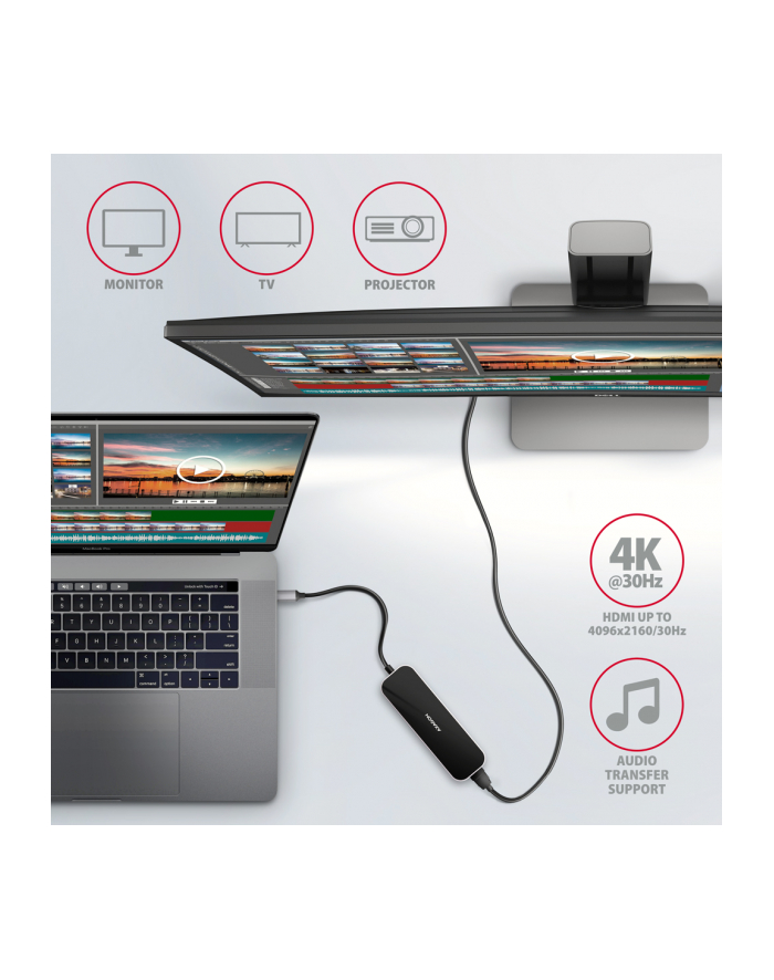 axagon HMC-6H4A Wieloportowy hub 4x USB-A + HDMI, USB-C 3.2 Gen 1, PD 100W, 20cm USB-C kabel główny