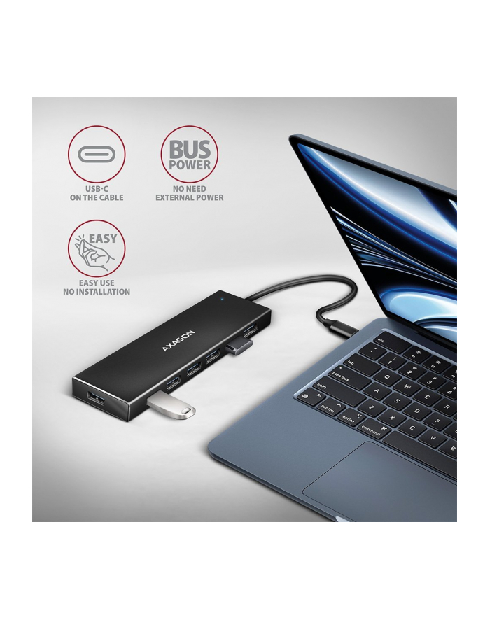 axagon HUE-F7C Hub 7-portowy USB-C 3.2 Gen 1 ALU FLAT micro USB, 30cm USB-C kabel główny