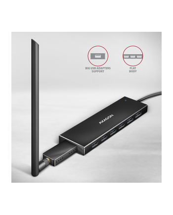 axagon HUE-F7C Hub 7-portowy USB-C 3.2 Gen 1 ALU FLAT micro USB, 30cm USB-C kabel