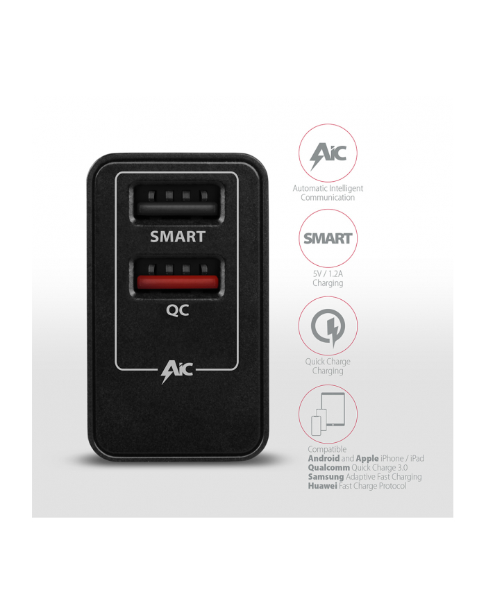 axagon ACU-QS24 Ładowarka sieciowa QC 24W, 2x port USB--A, QC3.0/AFC/FCP + 5V/1.2A główny