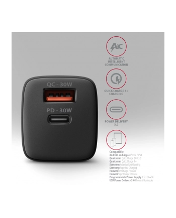 axagon ACU-PQ30 Ładowarka sieciowa, PD ' QC 30W, QC3.0,4.0/AFC/FCP/PPS/Apple, Czarna nr 2