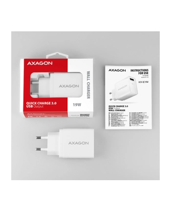 axagon ACU-QC19W Ładowarka sieciowa QC 19W, 1x port USB-A, QC3.AFC/FCP/SMART, Biała nr 2