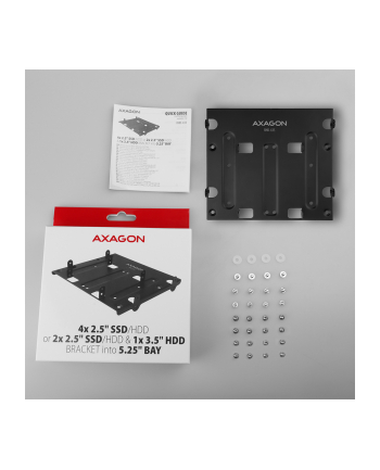 axagon RHD-435 Ramka metalowa do montażu 4x 2.5' HDD (2x 2.5' HDD/SSD ' 1x 3.5' HDD) w pozycji 5.25' Czarna